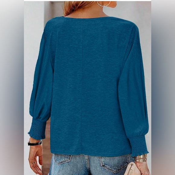 Sucolan Blue Women’s Oversized Fall Fashion Trendy Shirt Ruffle Long Sleeve Sz L - Picture 2 of 13